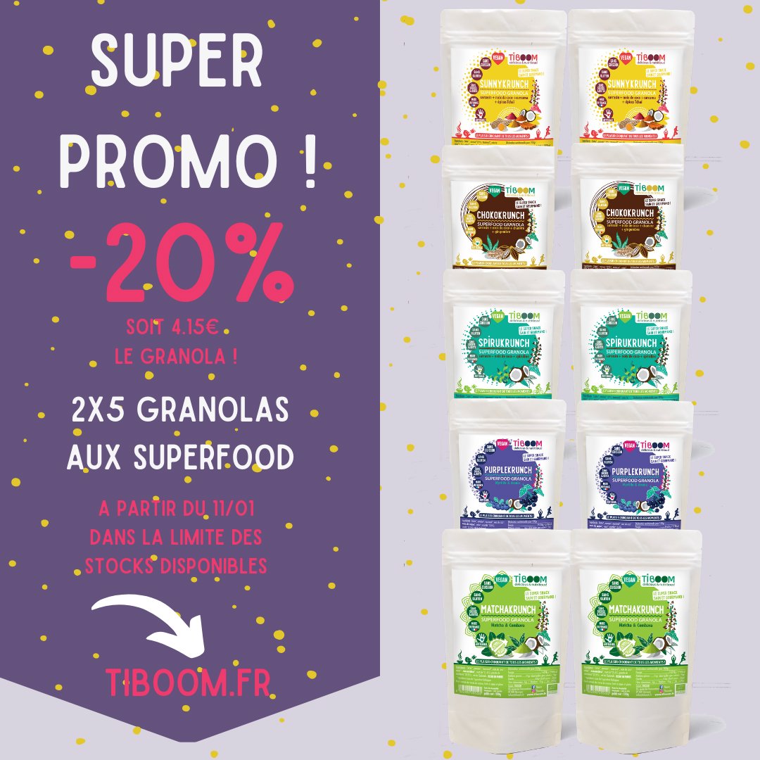 Promo ! Lot de 10 granolas Superfood - Tiboom